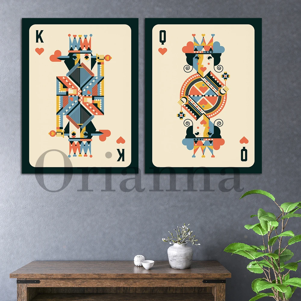 

King And Queen Of Hearts Vintage Geometric Color Prints Posters Nordic Modern Home Living Room Kitchen Decor Painting Gift