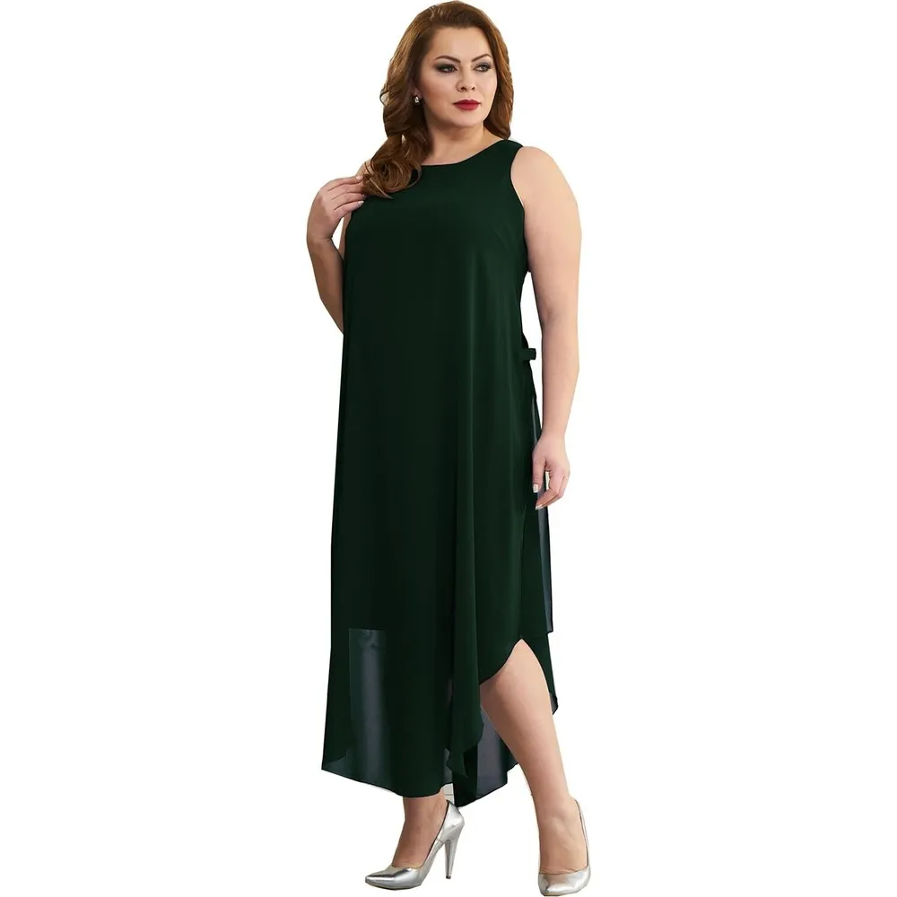

Dorlie Large Size Navy Blue Color Chiffon Sleeveless Dress
