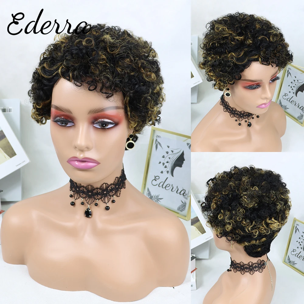 

Human Hair Wigs Curly Wave Side Part Wig Short Bob Pixie Cut Brazilian Remy Human Hair Deep Curly None Lace Front Wigs for Women