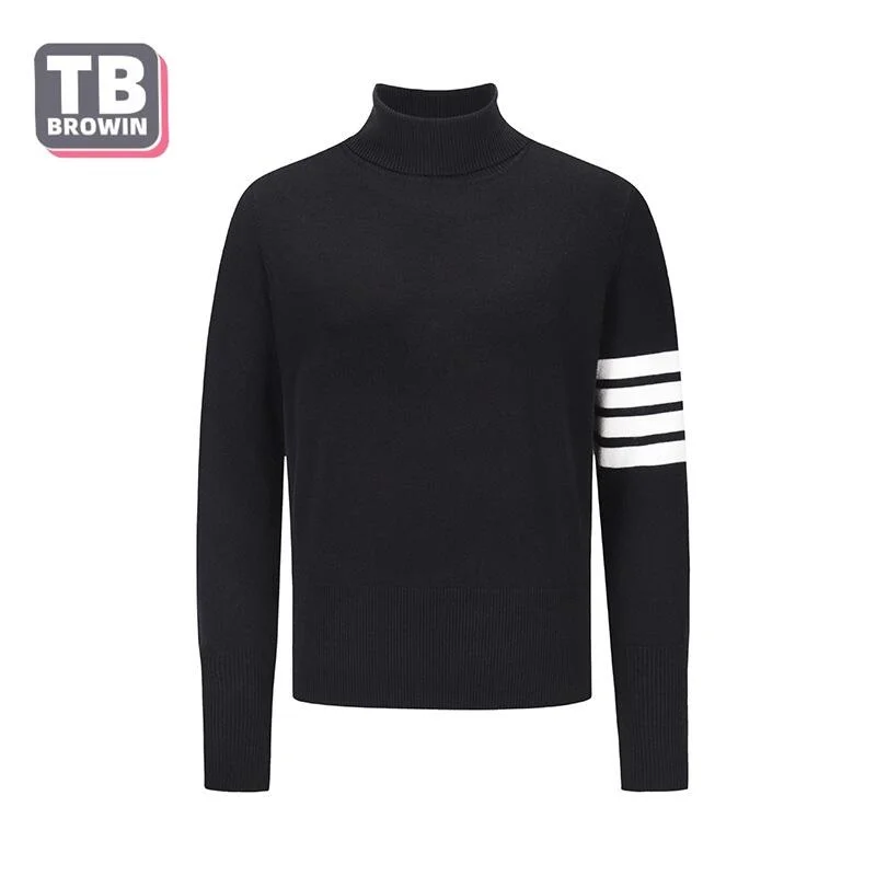 

TB BROWIN Thom Knit Sweater Autumn Winter Men's Sweaters Fashion Brand Slim Casual Coat Wool Striped 4-Bar Turtleneck Pullover