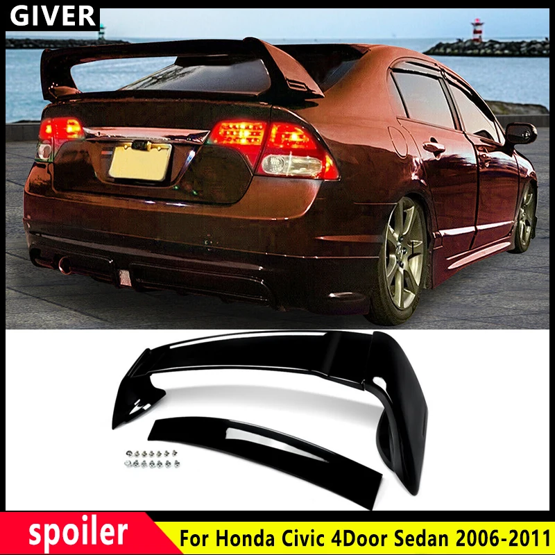 Для 2006-2011 Civic 4DR ABS пластик глянцевый черный стиль Mugen кузова задняя крышка