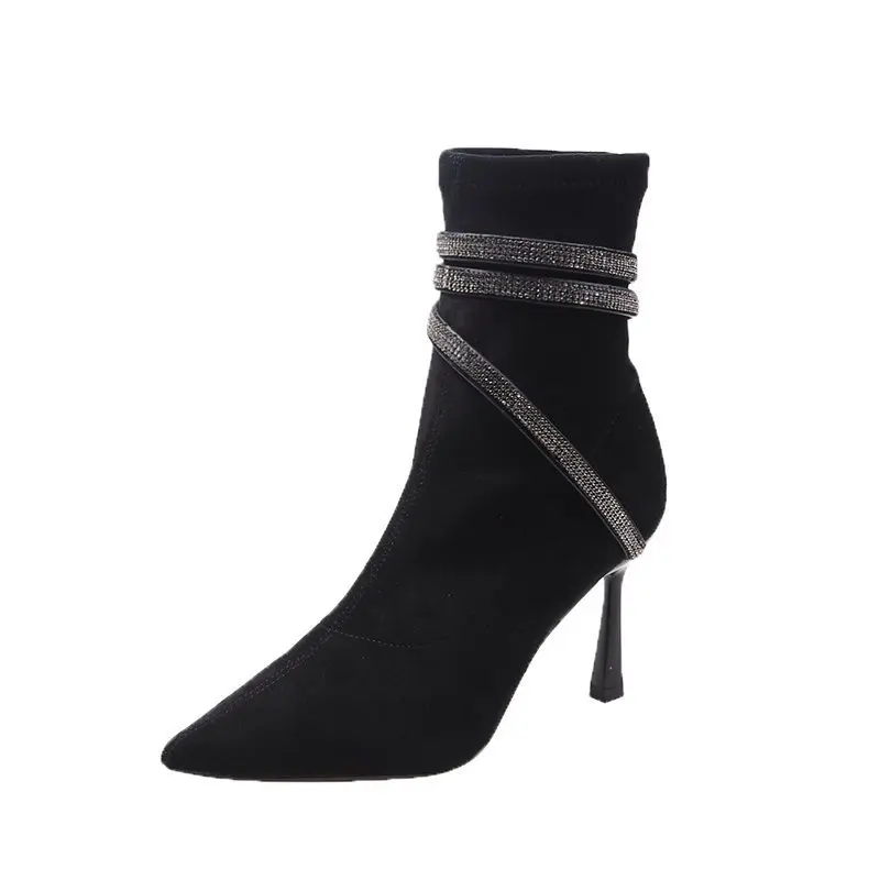 Ботильоны женские ботинки женская обувь модная на высоком каблуке заостренные