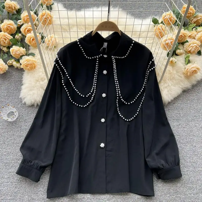 

SuperAen 2022 Spring Clothes New French Ruffled Peter Pan Collar Single Breasted Sweet Blouse Shirt Woman