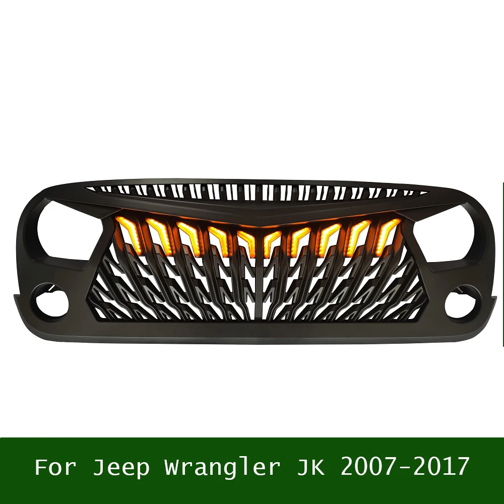 

For Jeep Wrangler JK 2007-2017 Factory Car Accessories Painted Grilles Upper Racing Grills Front Hood Bumper Grill With Light