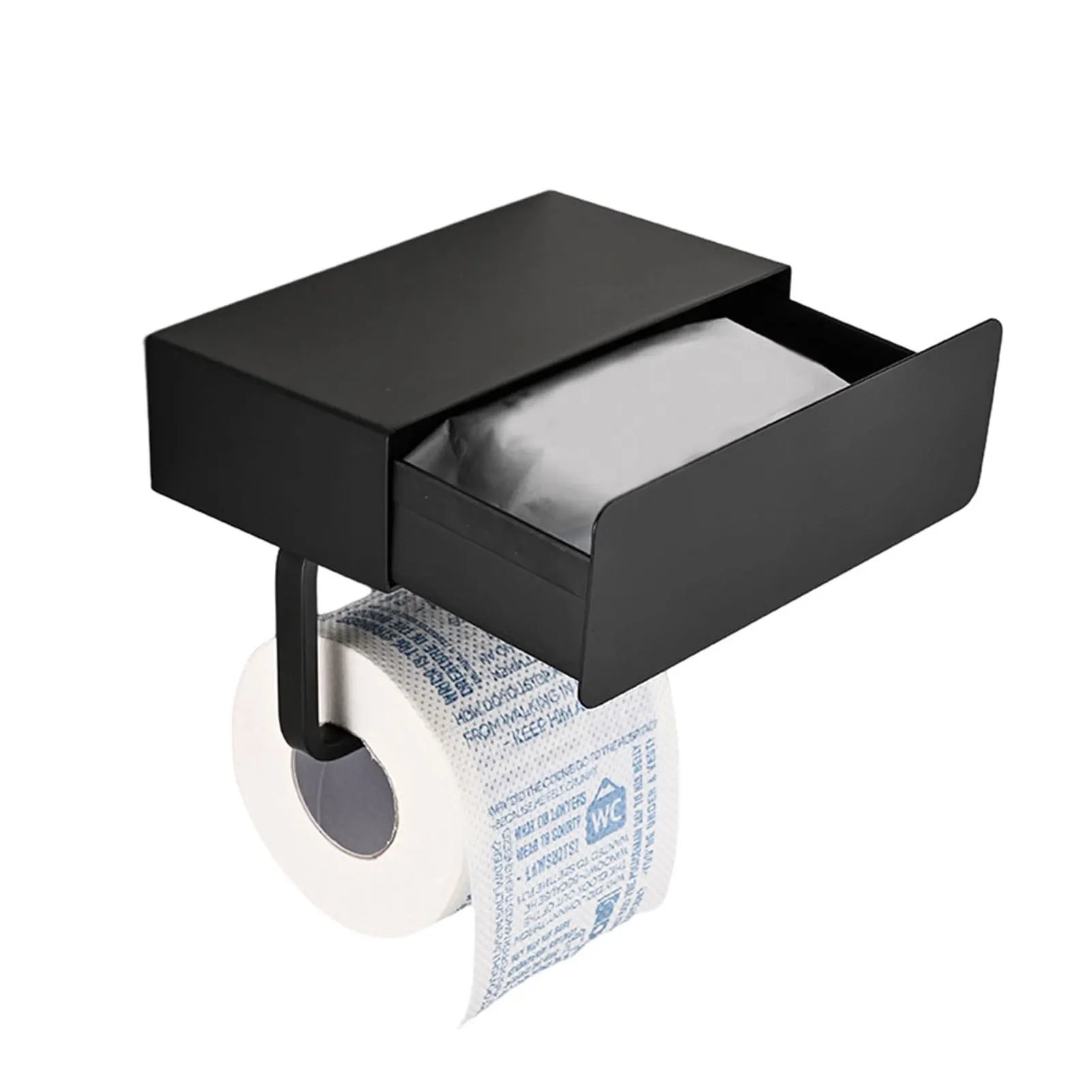 

Toilet Paper Holder With Wipe Storage Shelf Stainless Steel Wall Mount Toilet Roll Holder Modern Style Stainless Steel Bathroom