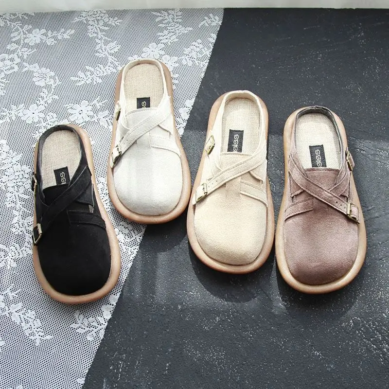 Baotou Half Slippers Women's Soft Sole Summer Bucken Shoes Breathable Cotton Hemp Sandals Versatile Slippers for External Wear