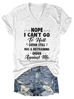 womens nope i cant go to hell satan atill has a restraining order against me v neck t shirt