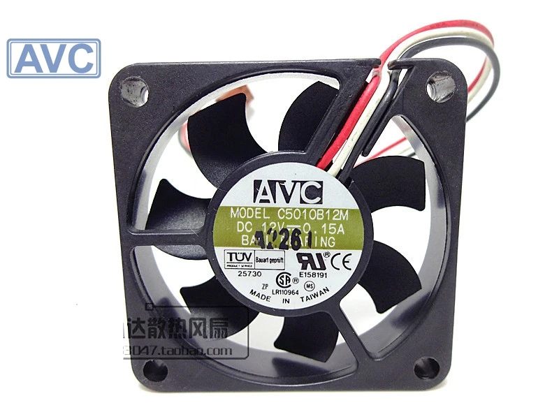 original AVC C5010B12M 3 wires 5cm 50mm cooling fan DC 12V 0.15A server inverter cooler