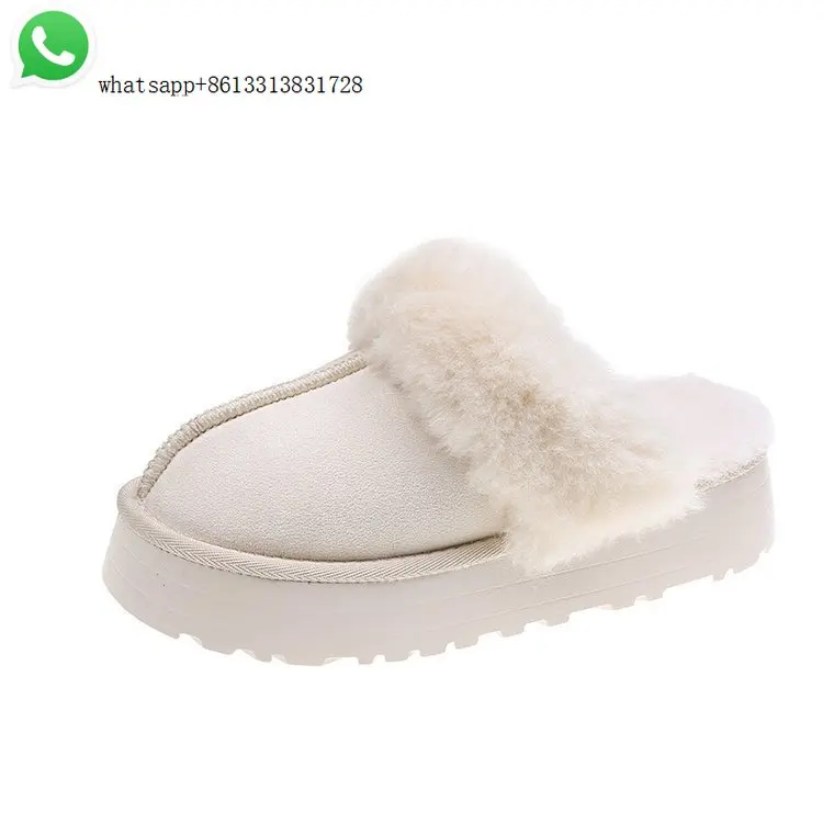 Fluffy slippers outside 2023 autumn and winter new women's shoes Korean version thick sole leisure baotou cotton shoes female
