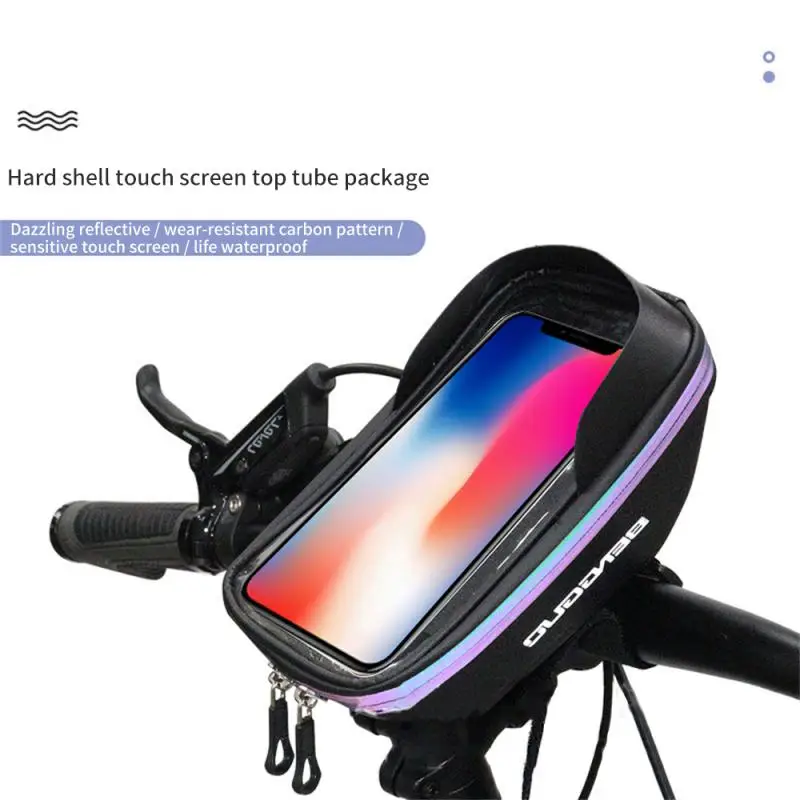 

Waterproof Bicycle Packet Disassemble Quickly Larger Capacity Mountain Bike Upper Pipe Bag Black Mobile Phone Bag Carbon Pattern