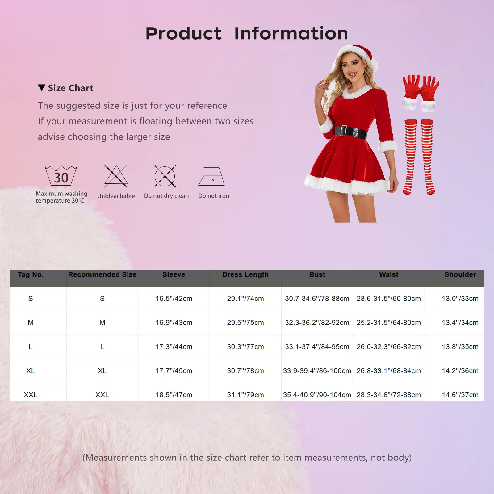 5 шт. женский рождественский костюм с круглым вырезом белая плюшевая отделка