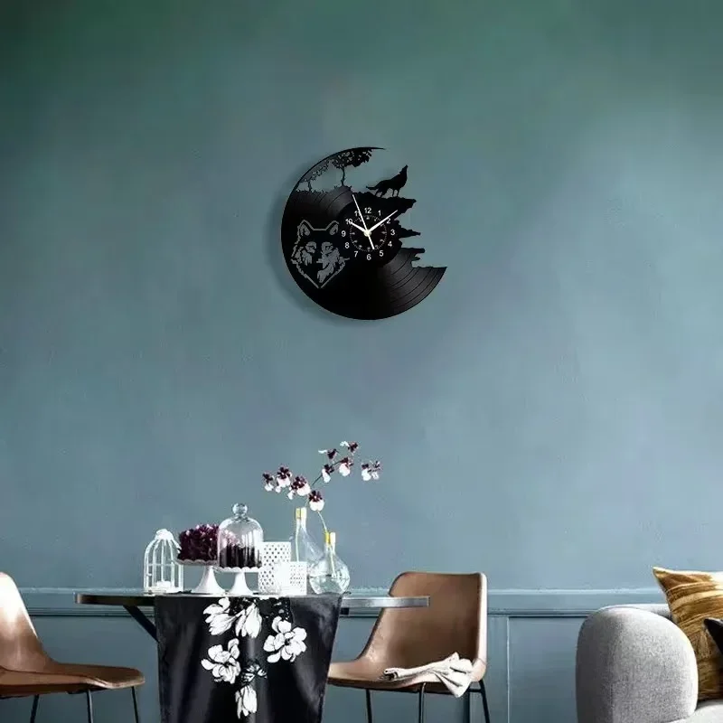 Лесной рев волк виниловые настенные часы дух художественное украшение