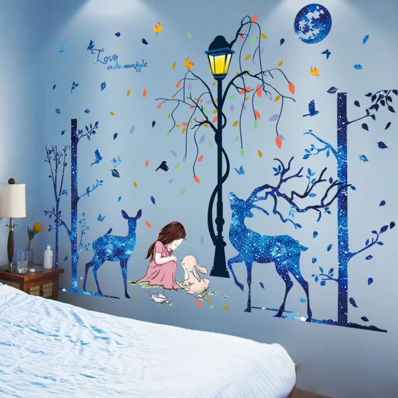 

Deer Animals Wall Stickers Vinyl DIY Street Light Girl Mural Decals for Kids Rooms Baby Bedroom Children Nursery Home Decoration