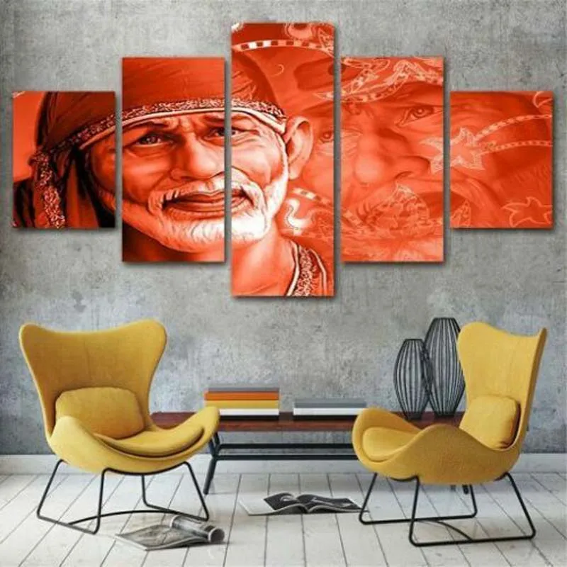 

Lord Sai baba Religious 5Pcs Wall Art Canvas HD Posters Painting for Living Room Bedroom Home Decor Pictures Decorations