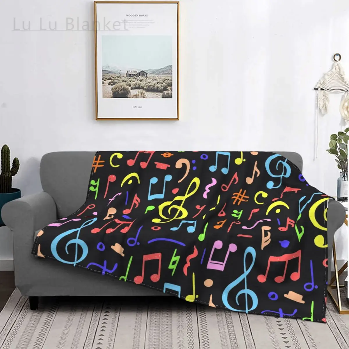 

Musical Note Pattern Blanket Flannel Spring Autumn Colorful Multi-function Super Soft Throw Blankets for Sofa Bedroom Bedspreads