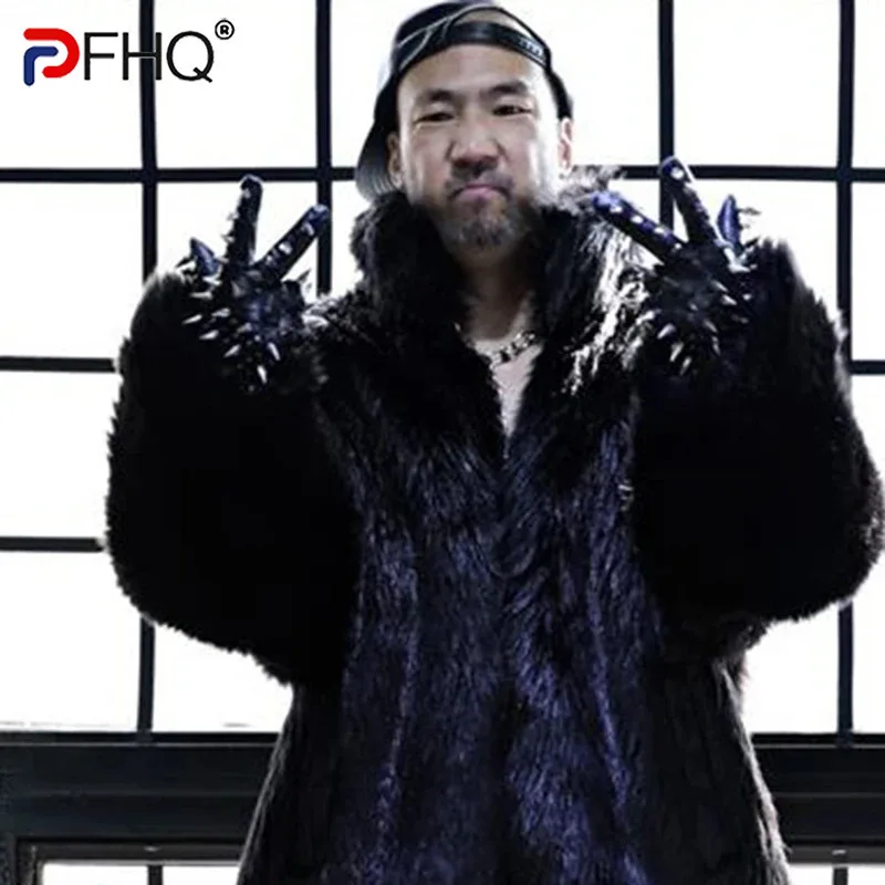 PFHQ мужские пальто из искусственного лисьего меха свободный воротник-стойка