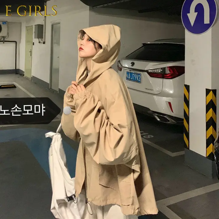

E GIRLS Women Basic Jackets Hooded Solid Zipper Simple All-match Ulzzang Stylish Lazy Outwear Female Popular Elegant Hot Sale