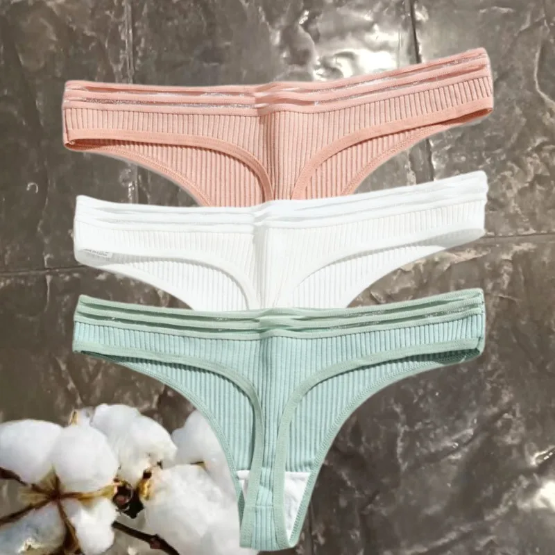Cotton Women's  Panties Pink Thread Thong Pack G String Seamless Cheeky Hipster Breathable Feminine Lingerie Plus Size Clothes