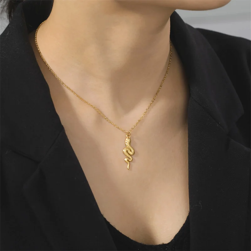 

Snake Pendant Necklace For Women Stainless Steel Crystal Necklace Trendy Female Aesthetic Jewelry Choker Gifts collares mujer