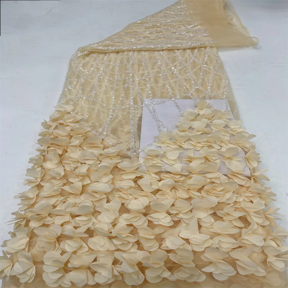 2025 новейшая высококачественная 3D цветочная кружевная ткань с вышивкой из бисера