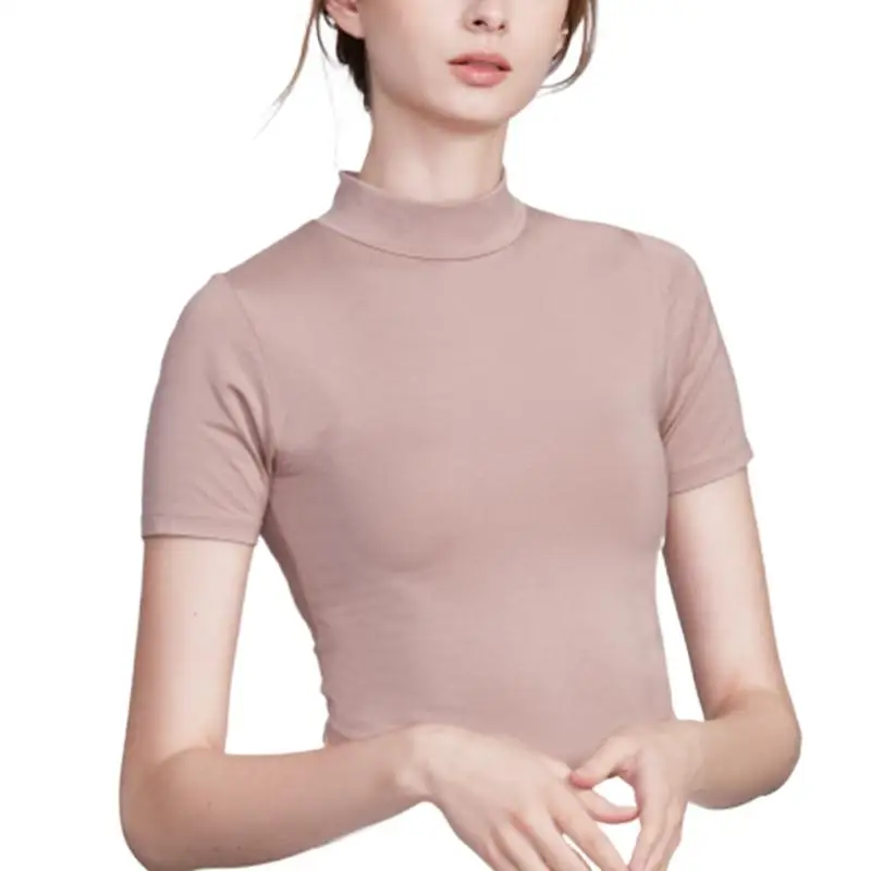 

2023 Summer half Turtleneck short Sleeve Casual Basic TShirt Korean Fashion Slim Women Clothing Cotton T Shirt -