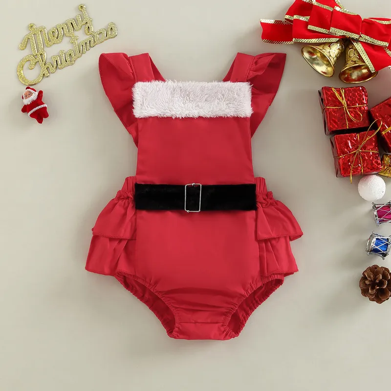 

Рождественская одежда для маленьких девочек, плиссированные комбинезоны в стиле пэчворк с воланом и рукавами летучая мышь, детские костюмы...