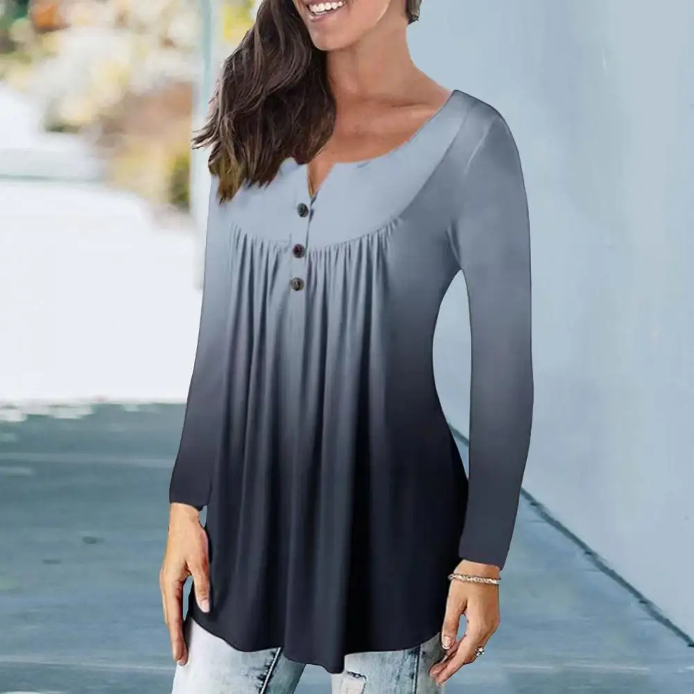 

Женская плиссированная блузка с длинным рукавом и пуговицами контрастных цветов