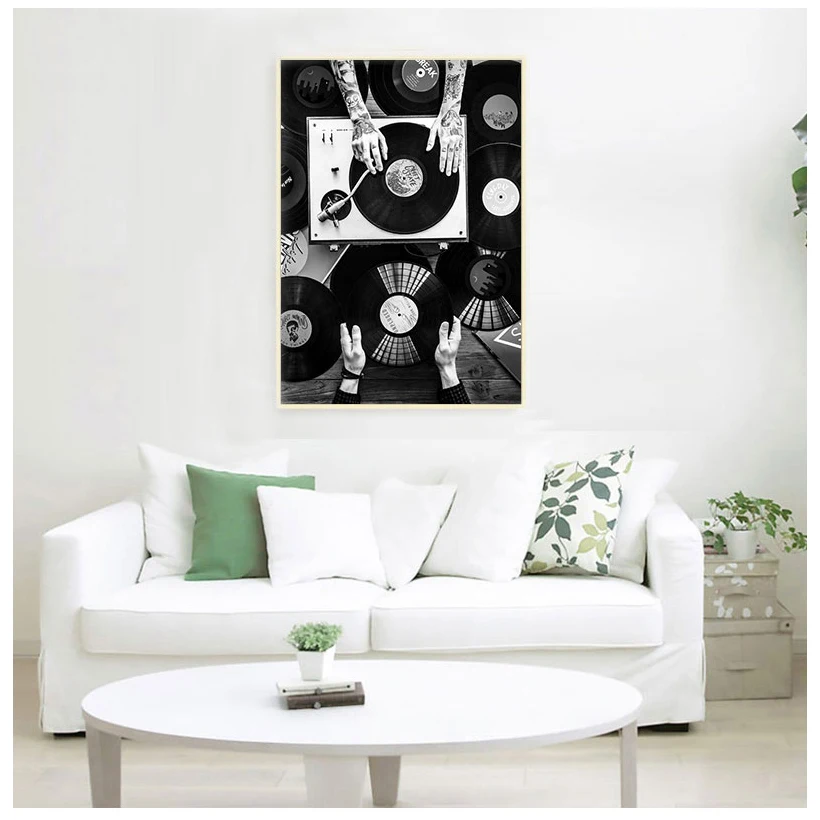Vinyl Records Lovers Wall Art Canvas Painting Nordic Poster And Print Vintage Photo Black White Wall Picture Living Room Decor