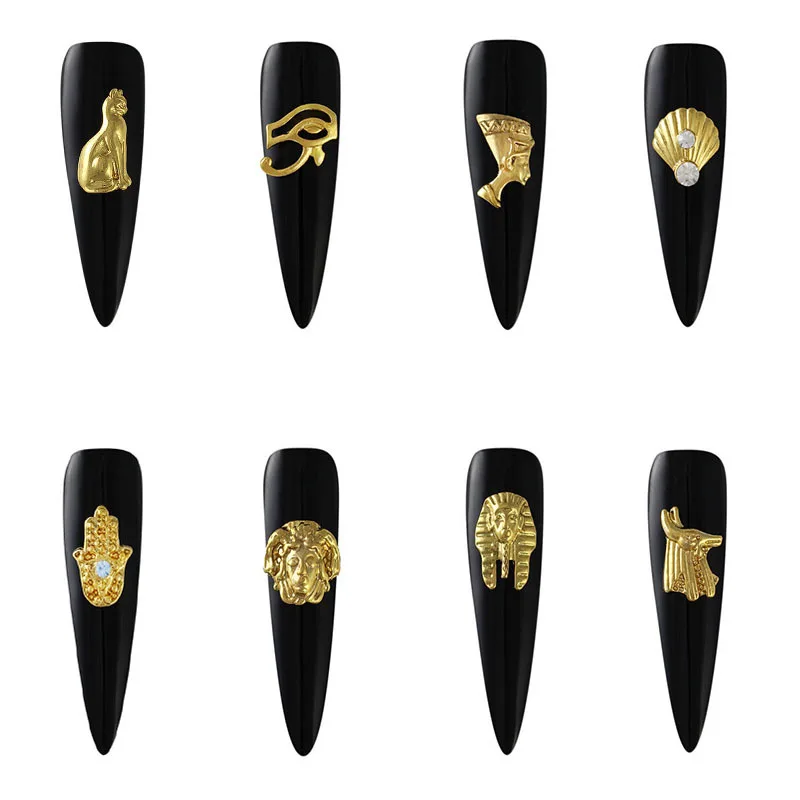 

10pcs Egyptian Nail Art Charms Gold Metal Pharaoh Cleopatra Design Alloy Accessories 8 Styles Egypt Jewelry Manicure Gems Tools*