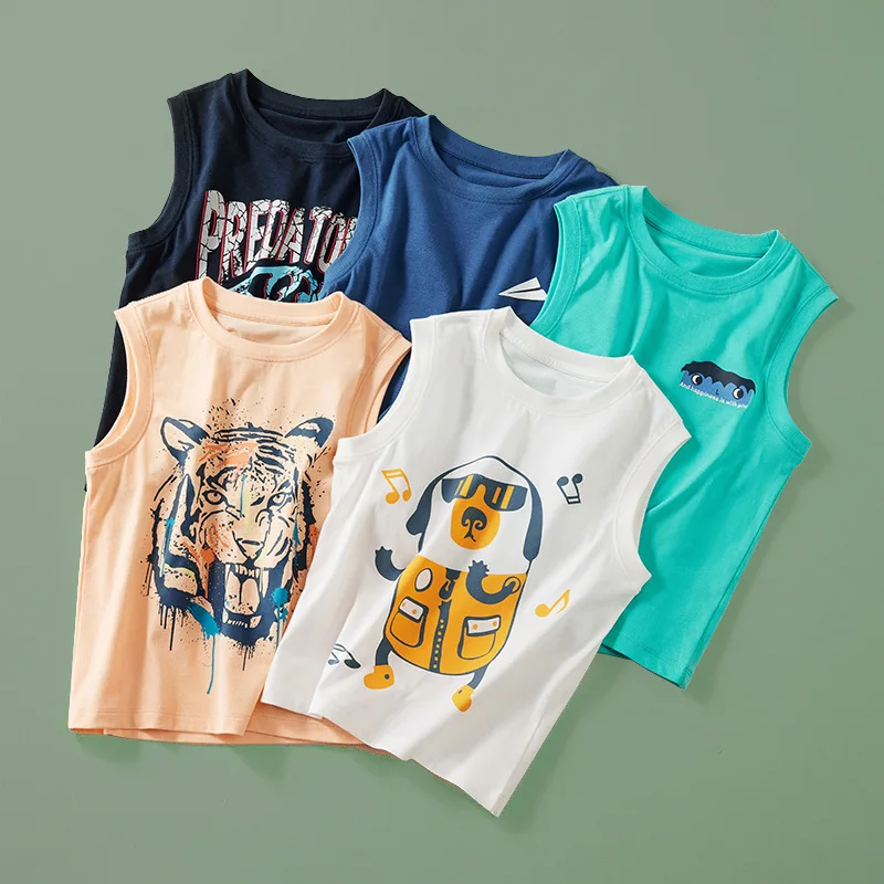 

Summer Boy Vest Teenager Sleeveless T-shirt Children's Toddler Tank Tops Cotton Undershirt Big Size Cartoon Printing Singlet
