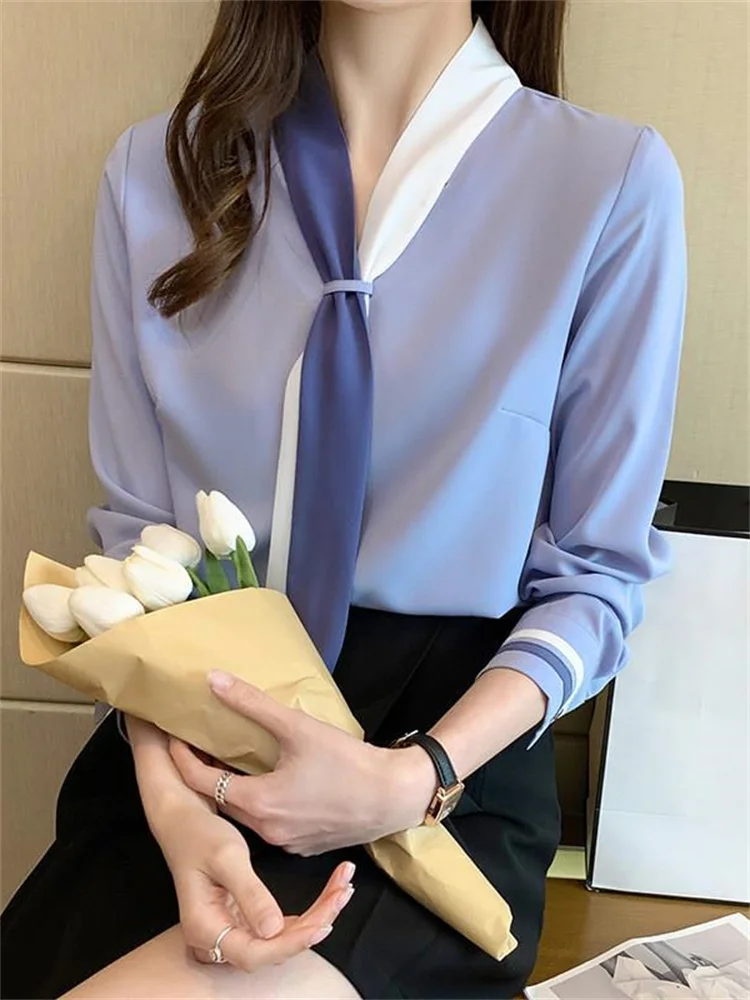 

Women's Vintage Suit Collar Chiffon Blouse Spring Autumn 2022 Long Sleeve Solid Color Tops Elegant Office Lady Blouse For Women