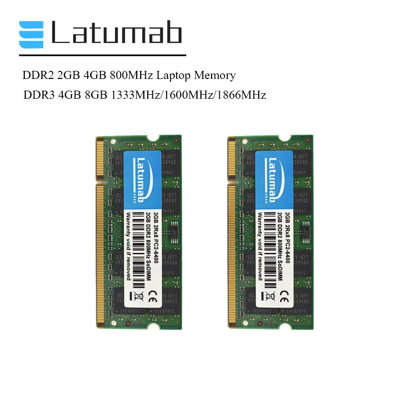Latumab Memoria RAM DDR3 DDR2 2GB 4GB 8GB 800 1333 1600 1866MHz Laptop Memory PC2-6400 PC3-12800 SODIMM 204Pin 1.5V Notebook RAM