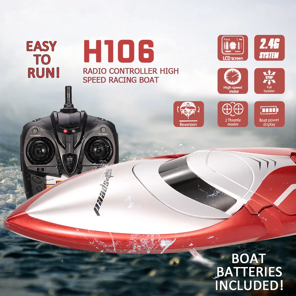 

Tkkj H106 28km/h High Speed Racing Boat 2.4g 2ch 150m Remote Control Distance Mode Switch Self Righting Rc Boat Toy For Children