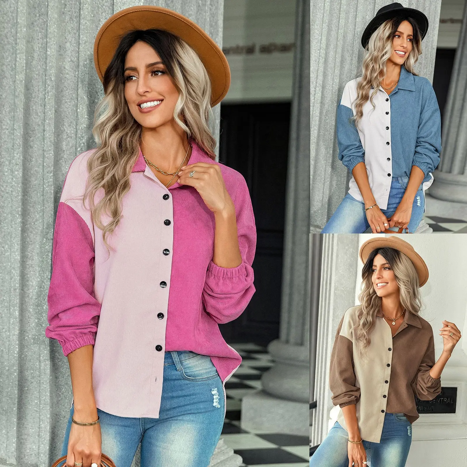 2023 Spring New Color Collision Tops Women, Casual Color Blocking Loose Shirt Jacketwomen Tops and Blouses