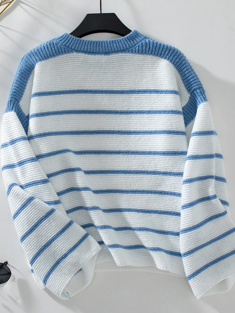 Miyouj новый полосатый трикотаж джемперы с круглым вырезом женские шикарные модные