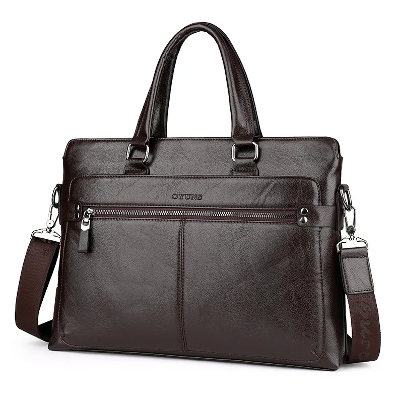 Men's Handbag Pu Leather Horizontal Business Briefcase Computer Bag Shoulder Diagonal Bag Leisure Travel Office Bag Documents