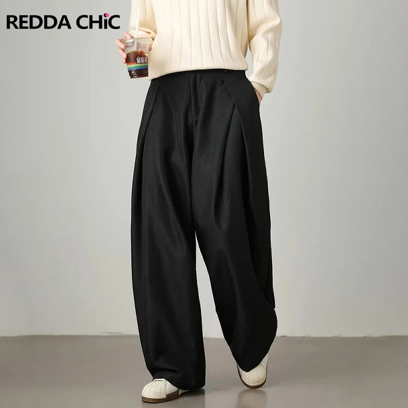 Фото REDDACHiC: Элегантные мужские брюки для офиса и школы, с низкой посадкой, однотонные, повседневные, свободного кроя, широкие, минималистичные, формальные №1