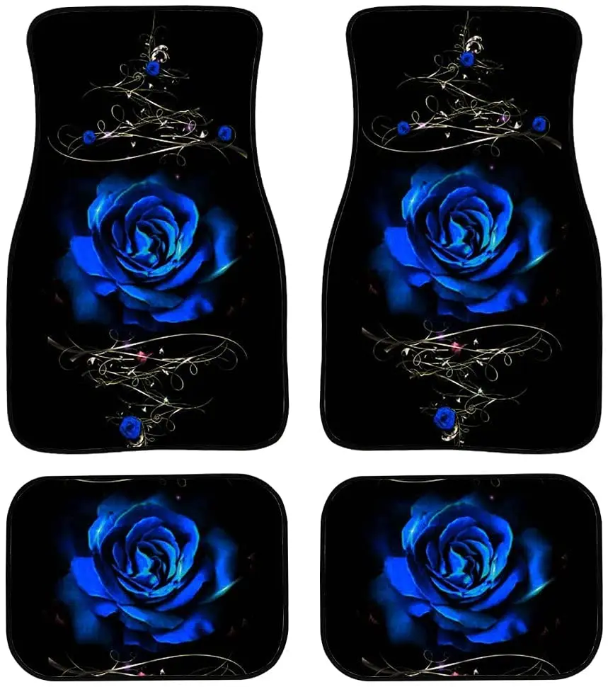 

Biyejit Blue Rose Car Floor Mats, Anti-Slip Rubber Backing Cars Mats Carpets Universal Fit Sedan,RV,SUV, Front & Rear Foot Mats,