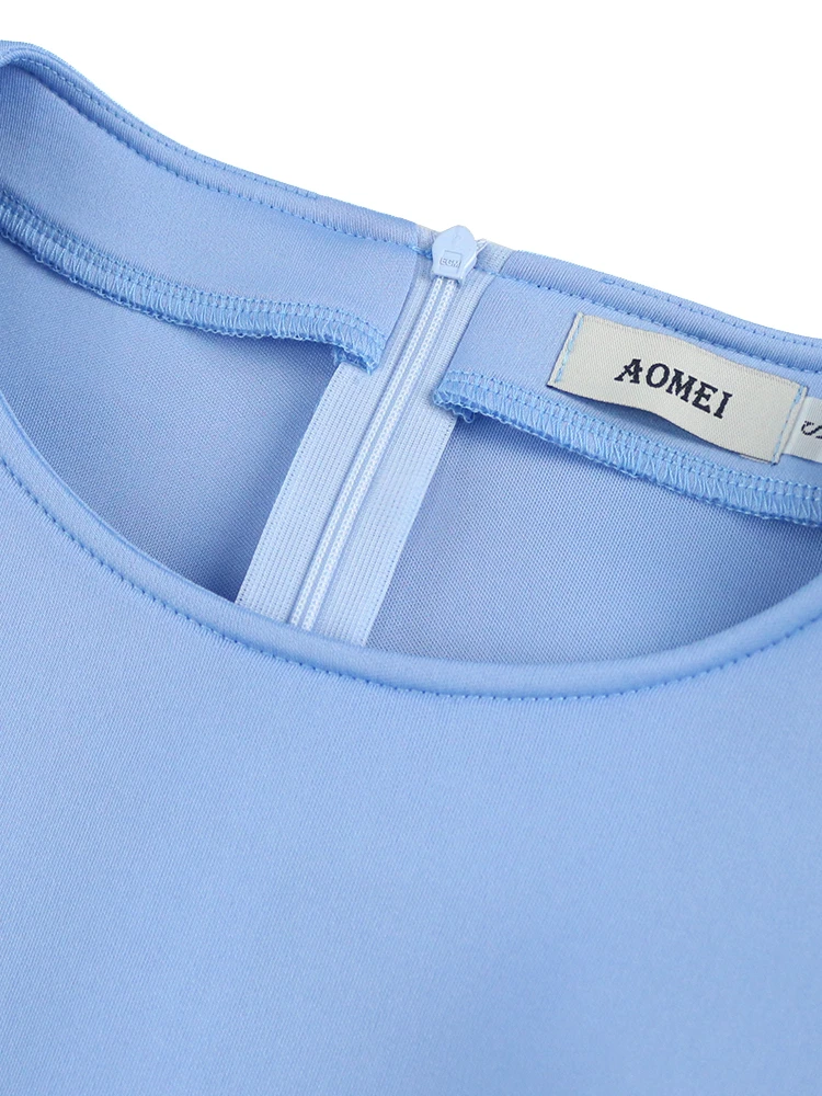 Женское облегающее платье средней длины AOMEI с оборками круглым вырезом и длинным