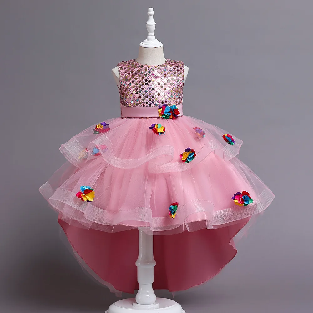 

Teen Girls Summer Dress for Kids Princess Birthday Party Gown Mesh Tutu Wedding Children Dresses Girl Floral Clothes