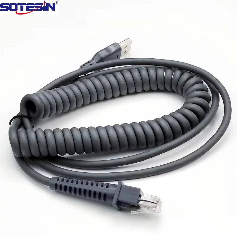 Фото Кабель SOTESIN спиральный, выдвижной, из чистой меди, USB-RJ50 для сканеров штрих-кодов Datalogic GM4430, QW2120, QD2430, GD4130, QW2100 №3