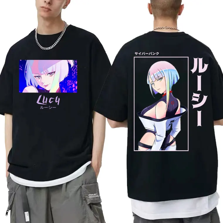 

Anime Lucy Cyberpunk Edgerunners Men Women Double Sided Print T Shirt Man T-shirts Male Streetwear Harajuku Punk Cotton Tshirt