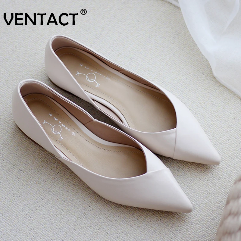 

VENTACT New Women Flat Shoes Real Leather Shoes Pointed Toe Women Usual Fashion Shoes Women Daily Footwear Size 34-39