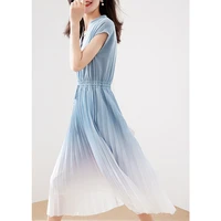 fashion dresses women acetate v neck mid calf pleated high street dress summer 2022 dresses for women party