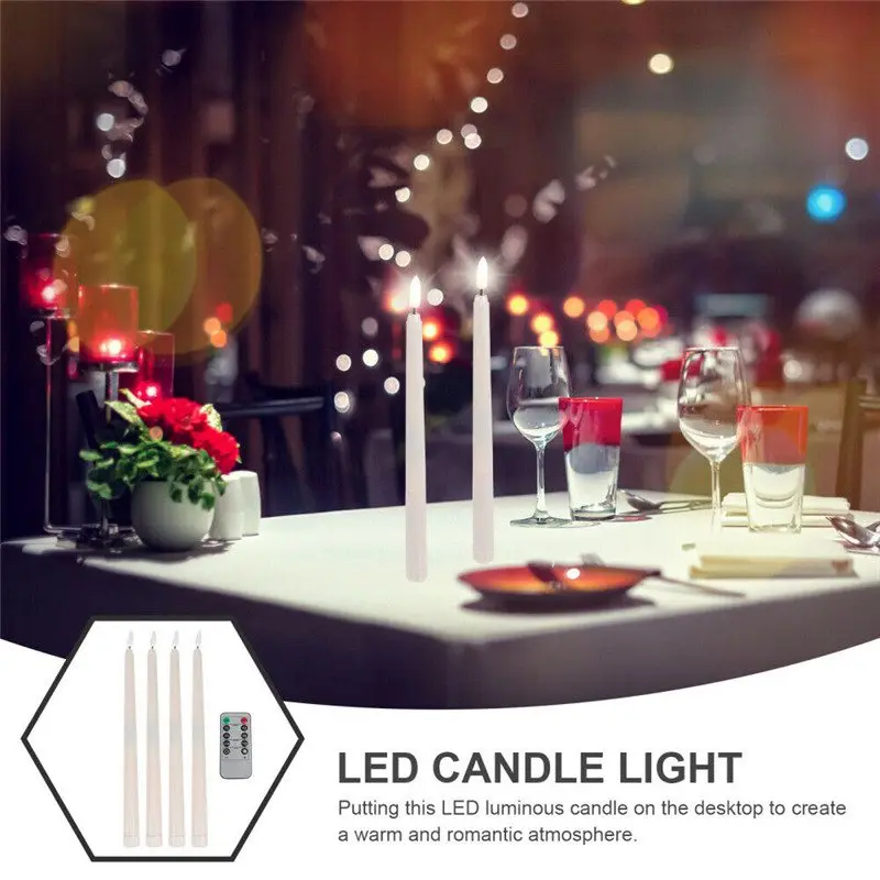 

Flameless Taper LED Candles Light Warm Celebrate 4Pcs Remote Control Flickering Battery Powered