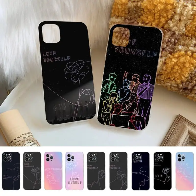 

Love yourself Flower Kpop Phone Case For iPhone 14 11 12 13 Mini Pro XS Max Cover 6 7 8 Plus X XR SE 2020 Funda Shell