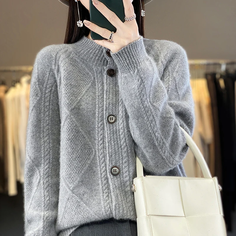 Осень/зима новый модный однотонный кардиган из 100% мериносовой шерсти с