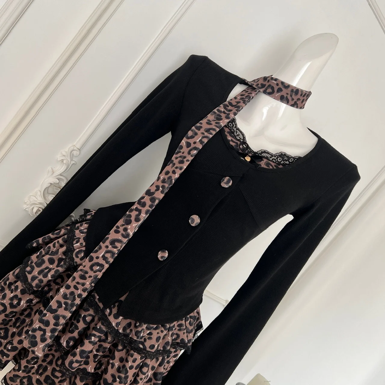 Эстетический элегантный леопардовый комплект из 2 предметов 2000-х годов женская