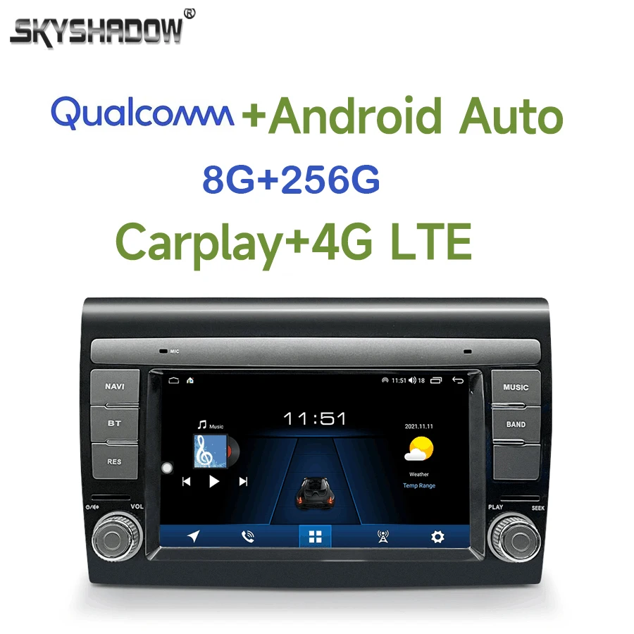 

Qualcomm 8G+256G DSP Carplay Auto Android 13.0 Car DVD Player IPS GPS map WIFI Bluetooth 5.0 RDS Radio For Fiat BRAVO 2007- 2013