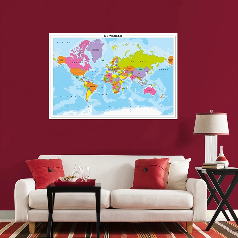 

225x150cm The Political World Map Wall Poster Artistic Background Non-woven Canvas Print Home Decor School Supplies In Dutch